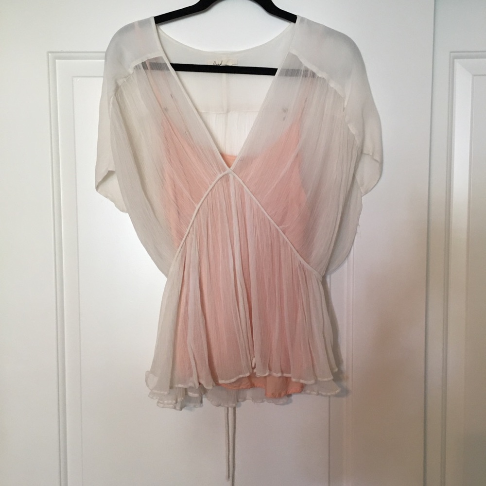 Anthropologie Sheer White and Pink Blouse
